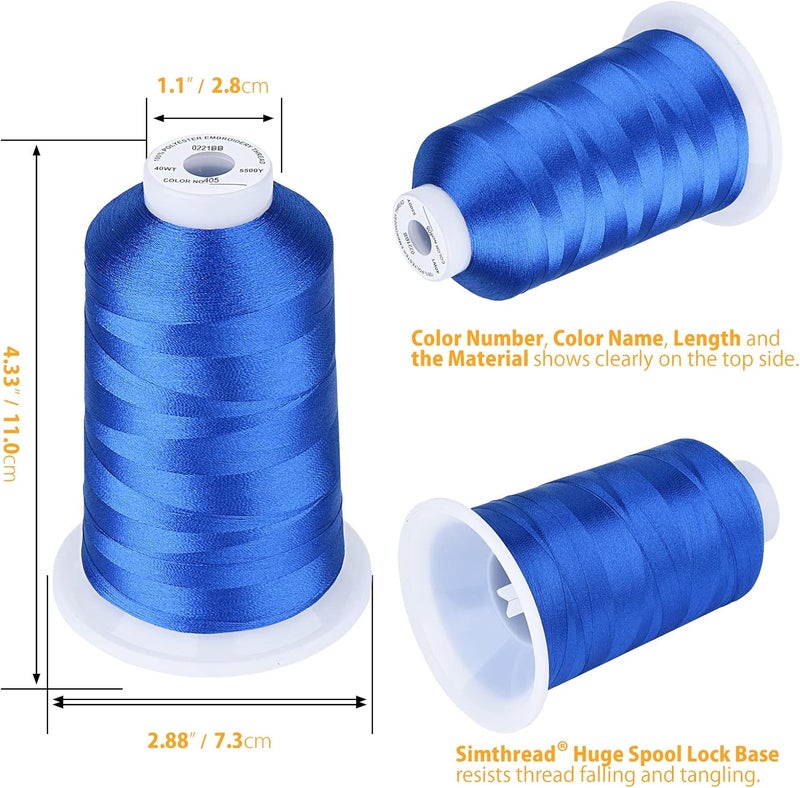 simthread Embroidery Thread 5500 Yards Blue 405, 2 Huge Spools 40wt Polyester for Brother, Babylock, Janome, Singer, Pfaff, Husqvarna, Bernina Machine - Image 2